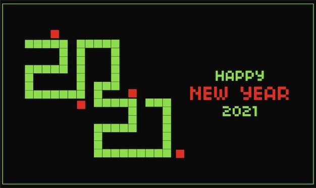 Vettore gratuito 2021 happy new year gaming card con snake game design e pixel text effect