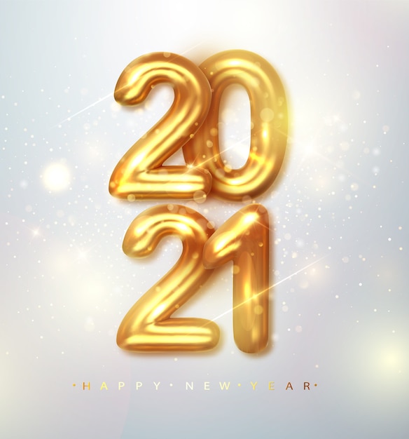 2021 С новым годом. С Новым годом баннер с золотыми металлическими цифрами, дата 2021 года