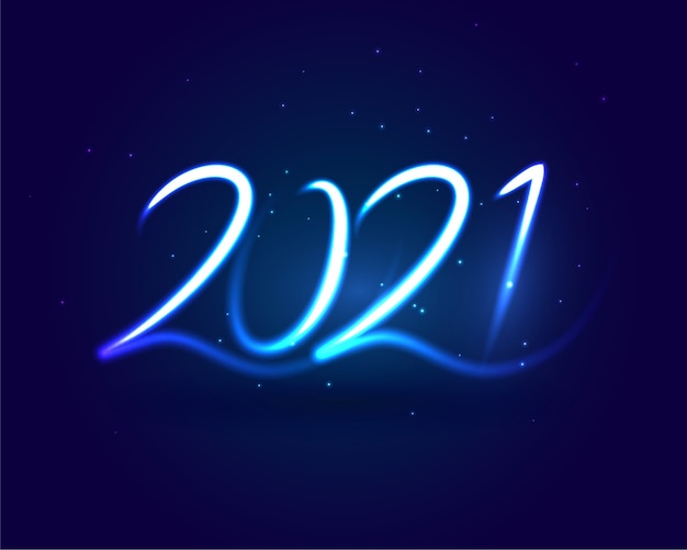 Vettore gratuito 2021 felice anno nuovo sfondo blu striscia in stile neon