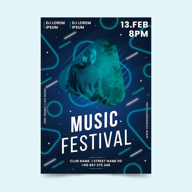 Vettore gratuito 2021 modello di poster di eventi musicali con foto