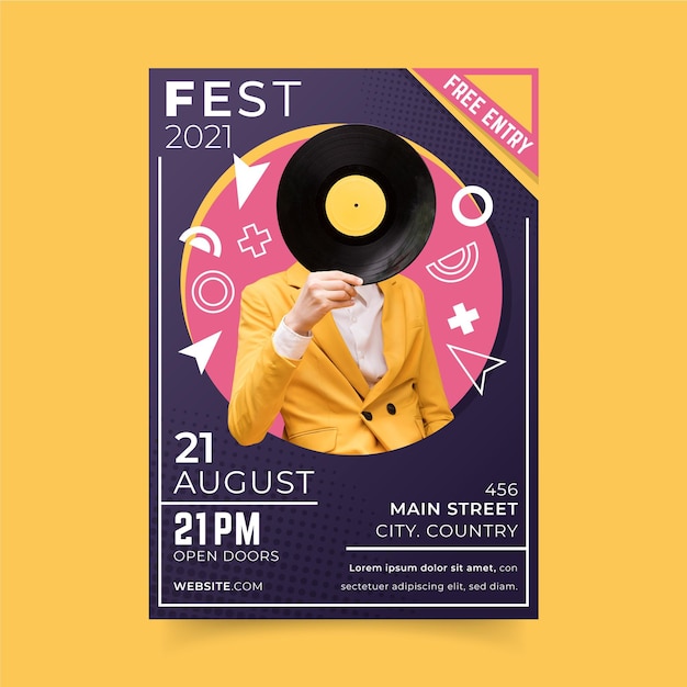 Free vector 2021 music event poster with photo