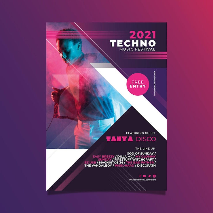 Free Vector 2021 music event poster with photo