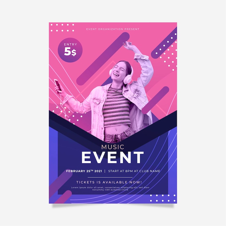 Free Vector 2021 music event poster with photo