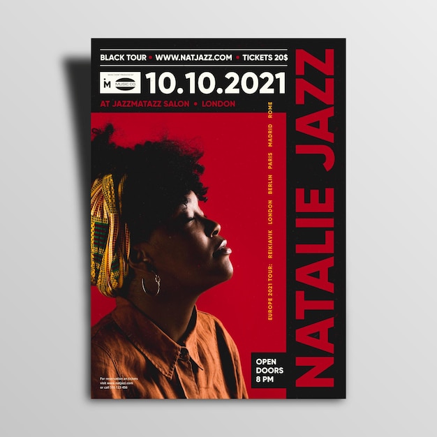 Free vector 2021 music event poster with photo