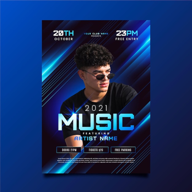 Free vector 2021 music event poster with photo