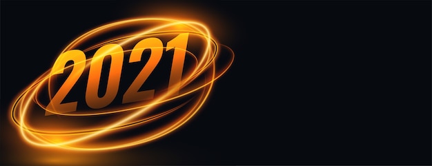 2021 new year banner with golden light streaks