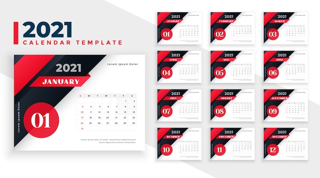 Дизайн новогоднего календаря 2021 в красных и черных тонах