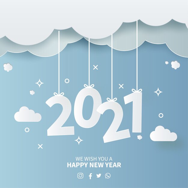 2021 New year Card with Papercut Sky Background