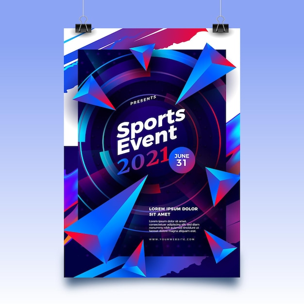 Vettore gratuito modello di poster di eventi sportivi 2021 con forme astratte