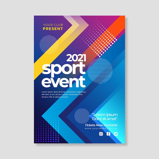 2021 poster di eventi sportivi con forme geometriche