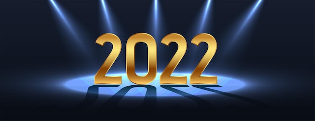 免费矢量2022 3 d黄金文本在舞台上聚光灯的效果