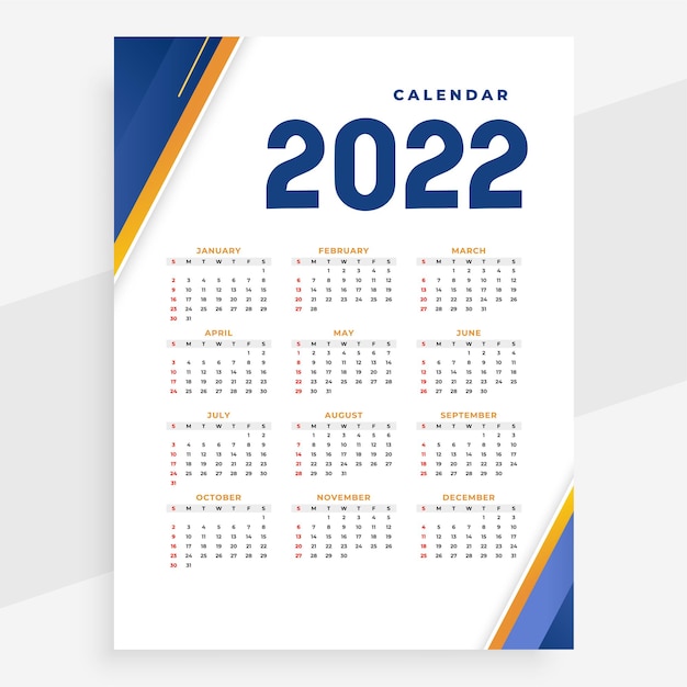 2022 business style modern new year calendar design template