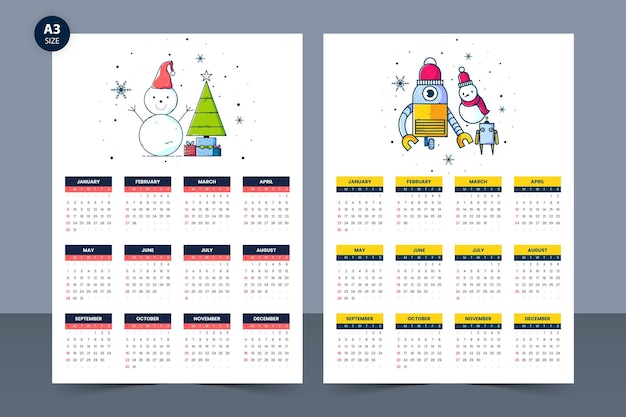 2022 calendar design set with christmas theme