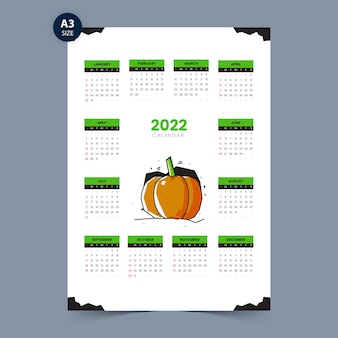 2022 calendar design with pumpkin illustration