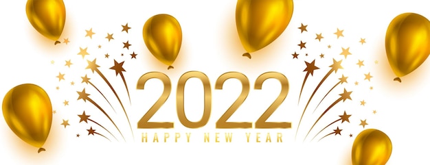 Празднование 2022 года золотой реалистичный новогодний баннер с вспыхивающими звездами