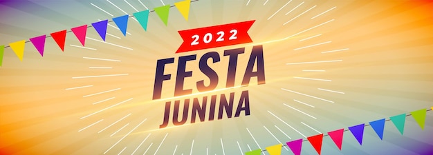 Vettore gratuito 2022 banner di celebrazione del festival festa junina con bandiere di festa