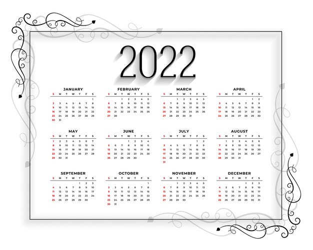2022 floral calendar design template