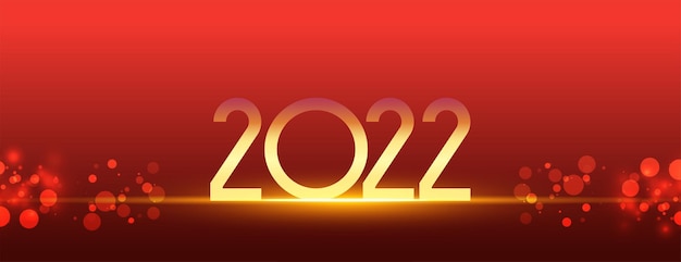 2022 glowing text shiny golden banner with bokeh red lights