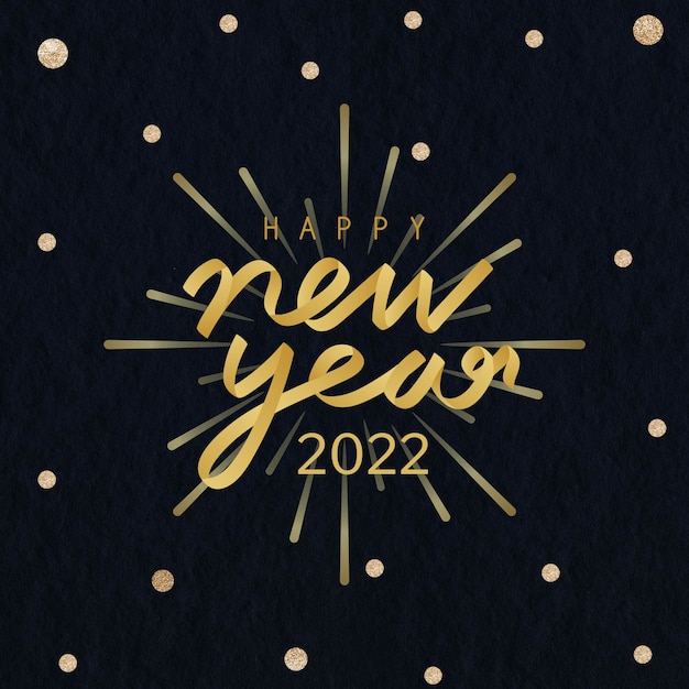 2022 gold glitter happy new year aesthetic season's greetings text on black background vector