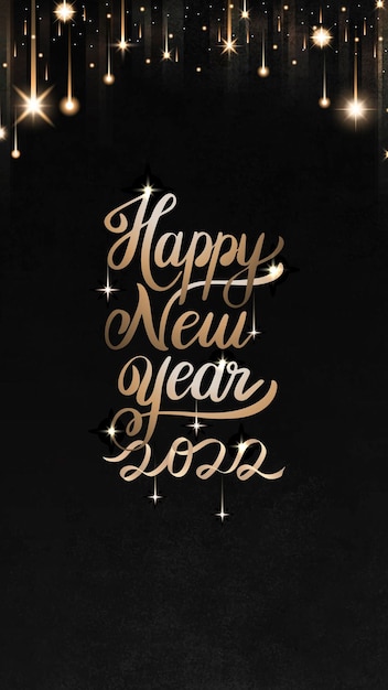 Free vector 2022 gold happy new year wallpaper, season's greetings text on black background vector