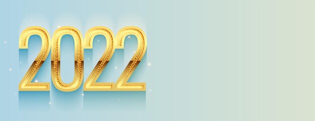 2022 golden sparkling text with shadow banner design