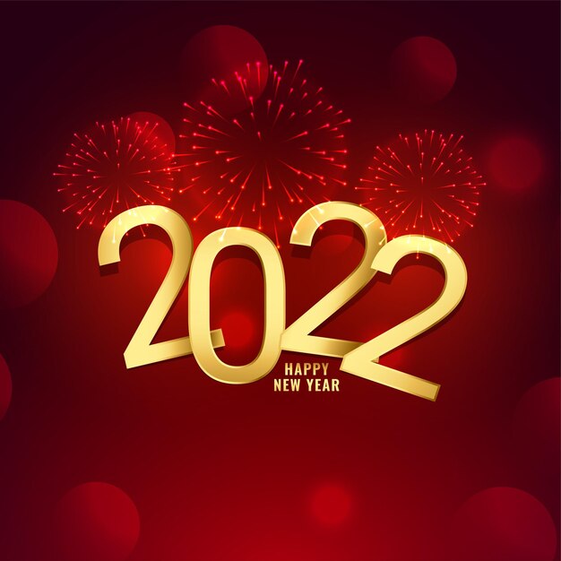 2022 golden text effect new year greeting with red bokeh background and firework