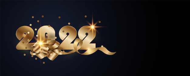 2022 happy new year background design. gold 2022 greeting card on black background, banner, poster. vector illustration.