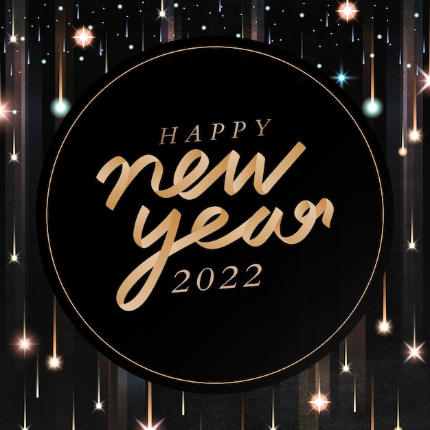 Free vector 2022 happy new year, gold sequin great gatsby aesthetics typography on black background vector