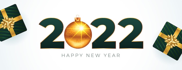 2022 happy new year golden christmas ball and gift box realistic banner