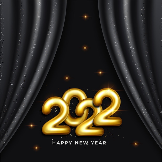 2022 happy new year greeting card in gold and black color