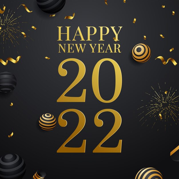 Открытка с новым годом 2022 в золотом и черном цвете