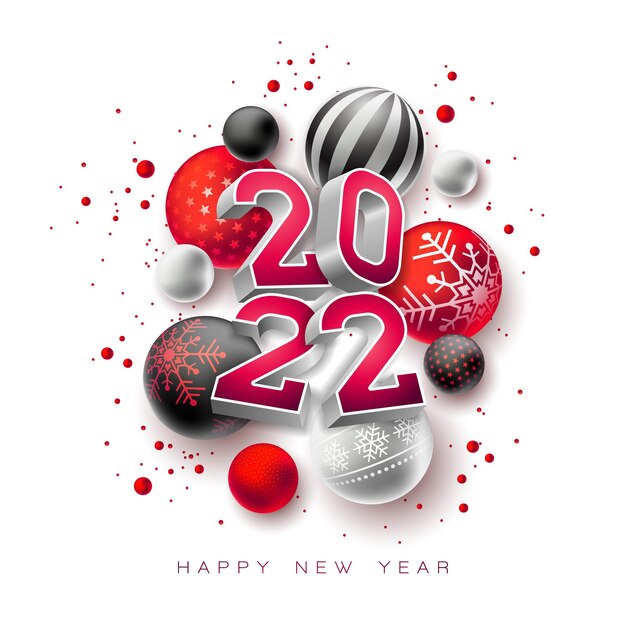 2022 Happy New Year Illustration with 3d Typography Lettering and Christmas Ball on White Background