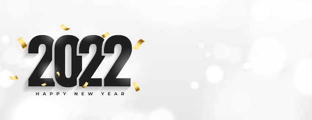 Free vector 2022 happy new year text effect with golden confetti and bokeh background