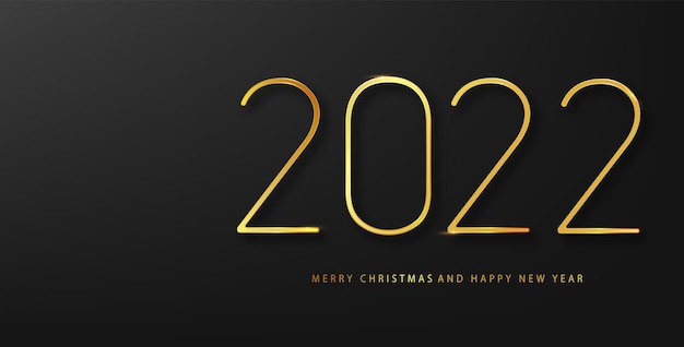 2022年明けましておめでとうございますベクトルの背景に金色のギフトの弓、紙吹雪、白い数字。冬の休日のグリーティングカードのデザインテンプレート。クリスマスと新年のポスター