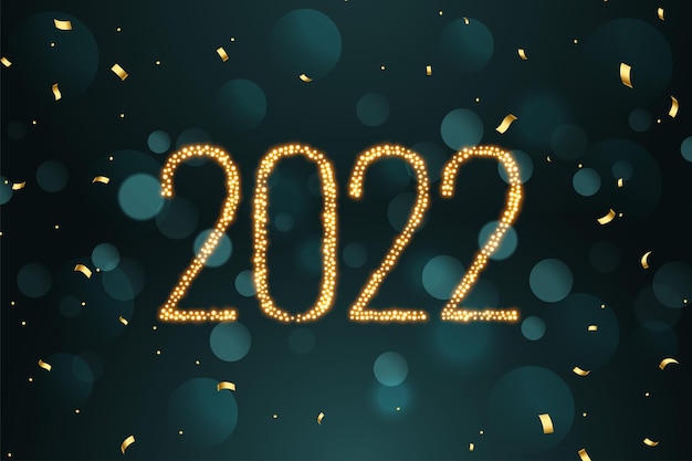 Free vector 2022 luxury golden greeting with falling confetti