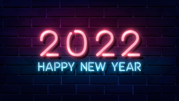 Free vector 2022 neon hd wallpaper, high resolution new year desktop background  vector