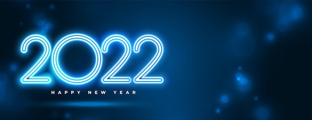2022年のネオンLEDスタイルの青いテキスト効果新年のバナーデザイン