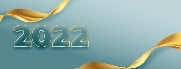 Free vector 2022 new year banner with golden cloth style wave