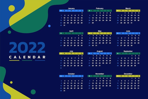 2022 new year calendar template vector design with colorful abstract shapes