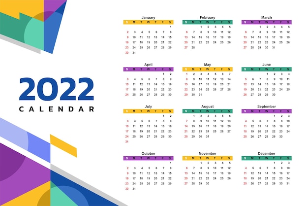 2022 new year calendar template vector design with colorful modern style