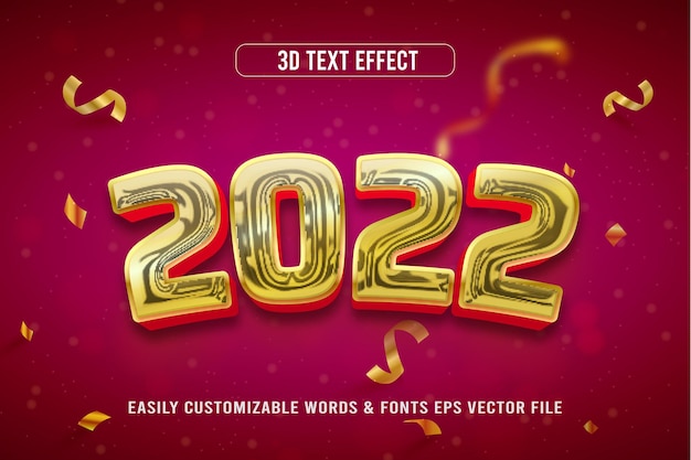 2022 новый год редактируемый стиль 3d текстового эффекта