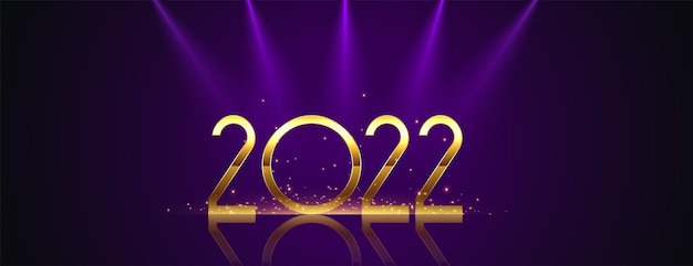 2022 new year golden banner with focus lights