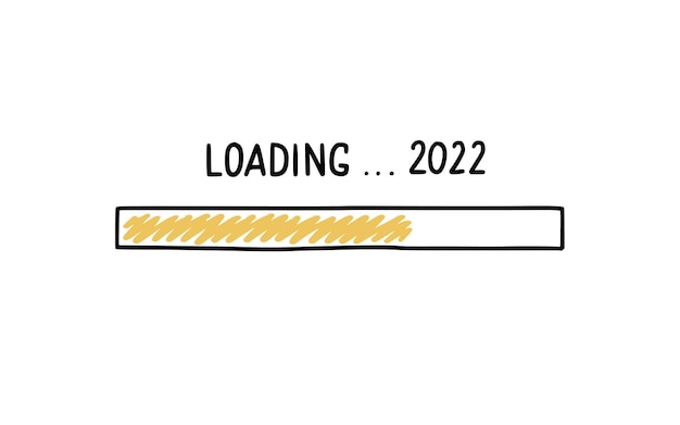 2022 new year loading bar doodle. christmas soon, year end load bar concept. hand drawn line sketch style. isolated vector illustration.