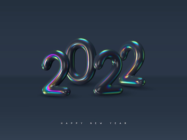 2022 new year sign. 3d metallic iridescent numbers