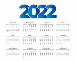 Vettore gratuito design semplice del modello di calendario del nuovo anno 2022