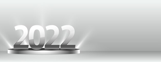 2022 text on silver podium with studio background and light effect
