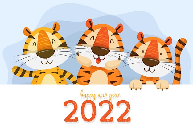 2022 tiger year typography design. element of tiger face animal mascot. tiger is traditional elements and chinese zodiac. oriental asian cultures. vector illustration cartoon design Free Vector