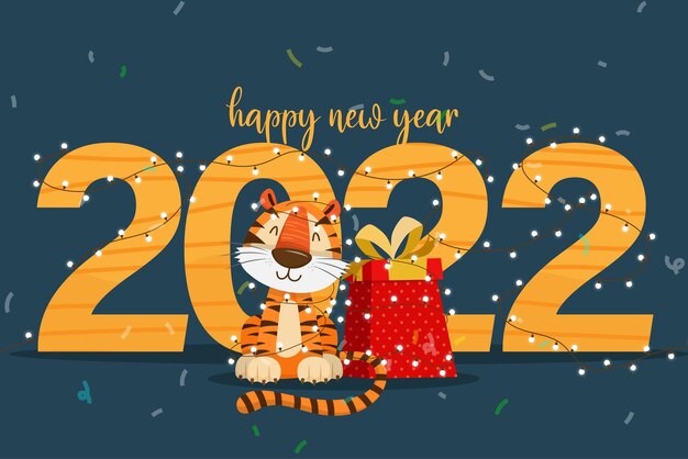 2022 tiger year typography design. element of tiger face animal mascot. tiger is traditional elements and chinese zodiac. oriental asian cultures. vector illustration cartoon design Free Vector