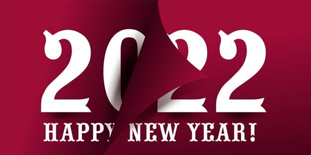 2022 vector modern minimalist happy new year card for 2022 with main big numbers on dark red background. figures are placed on the pages of the magazine, books