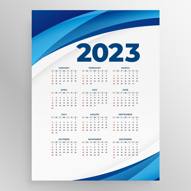 Vettore gratuito layout del calendario annuale 2023 per l'organizzatore di eventi